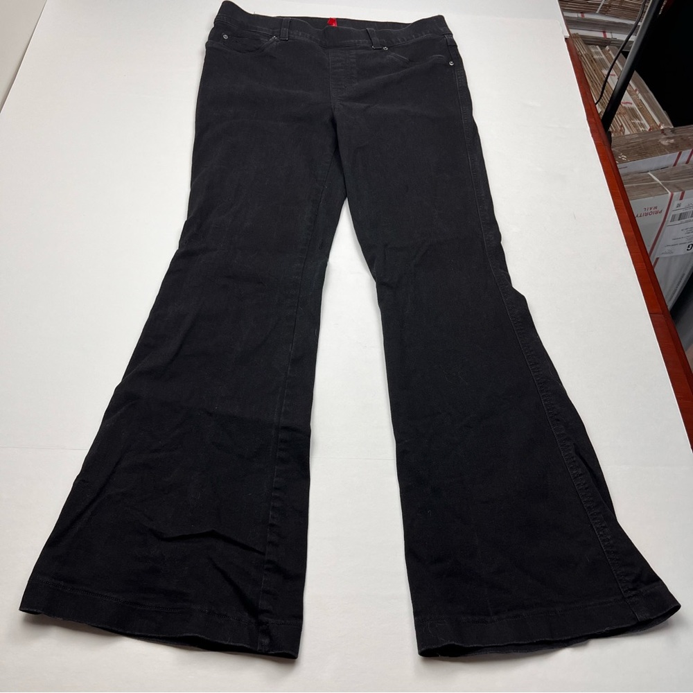 Spanx Womens Size Large Petite Black Denim Jean Jeggings Flare Pull-on Stretch
